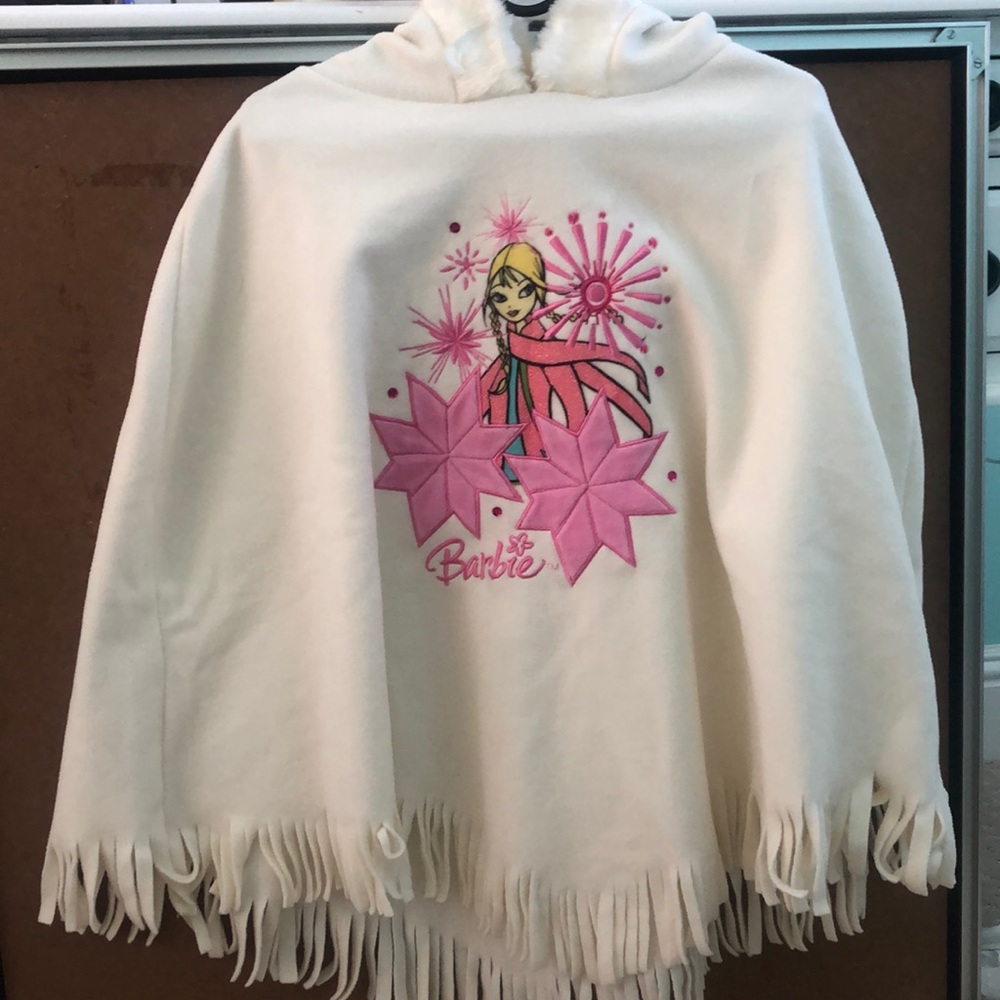 Barbie Vintage White Fleece Hooded Poncho Y2K